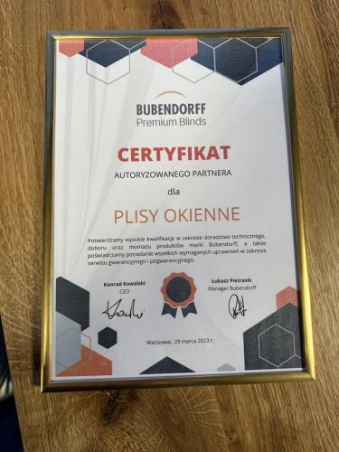 Plisy Okienne - certyfikaty firmy